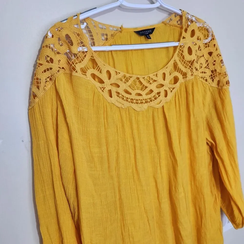 Hannah Yellow Blouse Size 2X Lightweight.  New